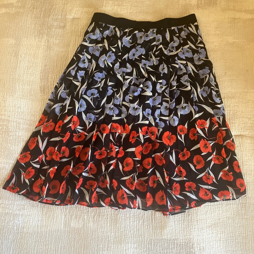 Ann Taylor A-Line Skirt - Black, Red, Blue Floral
